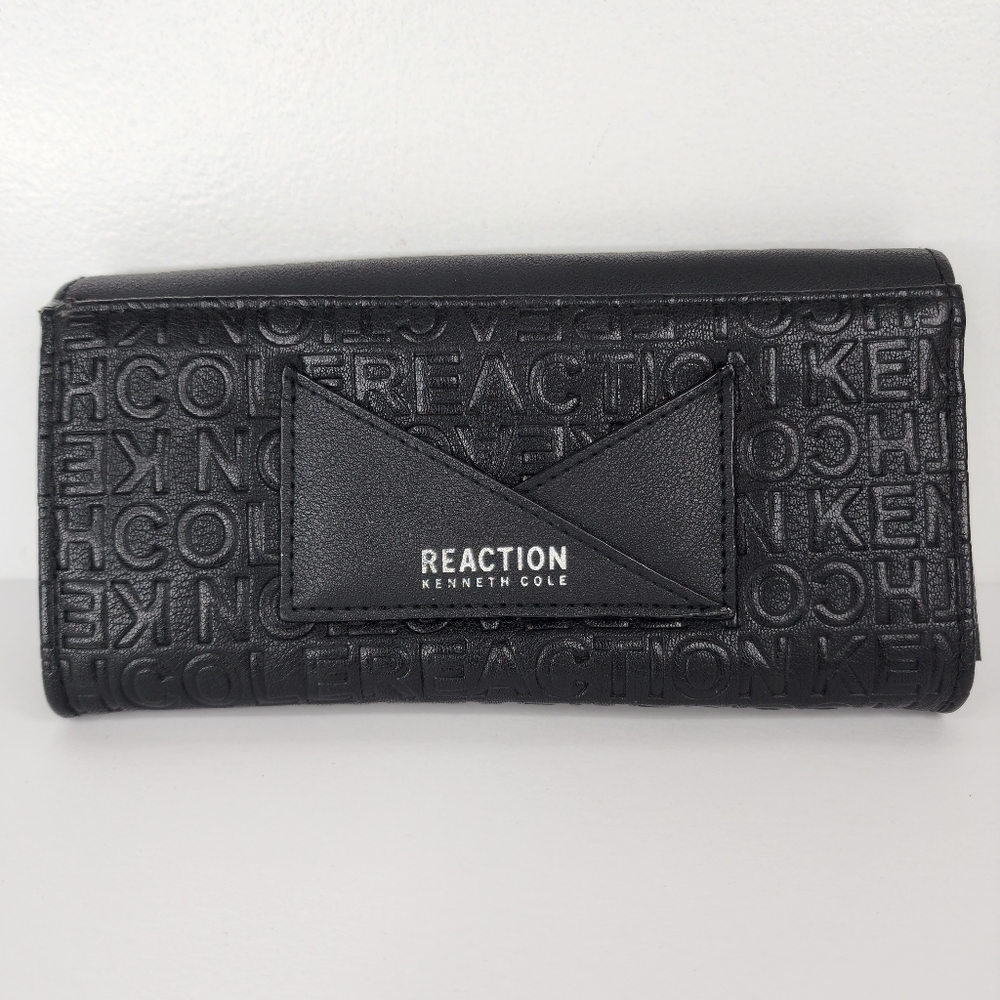REACTION KENNETH COLE   Black Over Arching Flap Clutch Wallet. - Picture 2 of 11